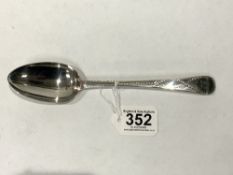 A GEORGE III SILVER BRIGHT-CUT SPOON LONDON 1823- MAKER G B GEORGE BURROWS, 66 GRAMS