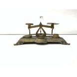 SET OF VICTORIAN CAST BRASS POSTAL SCALES WITH WEIGHTS