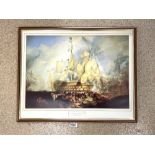 A LIMITED EDITION MODERN FRAMED PRINT - THE BATTLE OF TRAFALGAR 64 X 46 CMS