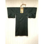 A JAPANESE GREEN KIMONO COAT, LENGTH, 110CMS- SHOULDER 60CMS