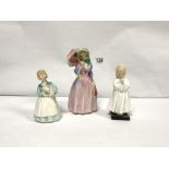 THREE ROYAL DOULTON FIGURES, 'MISS DEMURE' (HN1402), 'STAY AT HOME' (HN2207), AND 'BEDTIME' (