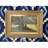 OIL ON BOARD STUDY OF A COUPLE SEATED BENEATH A TREE INITIALLED C M H CHARLES MARTIN HARDIE 39 X