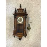 A VICTORIAN WALNUT VIENNA WALL CLOCK WITH ARCHITECTURAL PEDIMENT