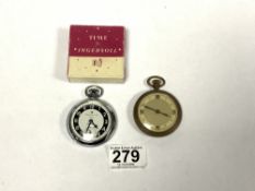TWO POCKET WATCHES, INGERSOL, TRIUMPH BOXED PLUS ONE OTHER BOTH WORKING ORDER