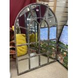 A WINDOW DESIGN METAL FRAMED SECTIONAL DOME TOP MIRROR 92 X 124 CMS