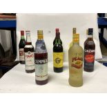 NINE BOTTLES OF SPIRITS INCLUDING CAMPARI AND CINZANO