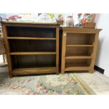 TWO MODERN OAK BOOKCASES 90 X 90 CMS AND 70 X 84 CMS