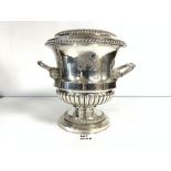 EARLY SHEFFIELD SILVER-PLATED CHAMPAGNE ICE BUCKET WITH AN ENGRAVED MOTIF NE-VILE-VELIS, 23CMS