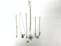 SILVER/WHITE METAL NECKLACES AND PENDANTS FIVE IN TOTAL