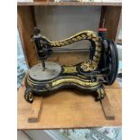 VICTORIAN HAND CRANK JONES SEWING MACHINE WITH CASE