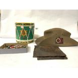 A BURMA HAT AND A QUANTITY OF PATCHES AND A BURMA STAR ICE BUCKET