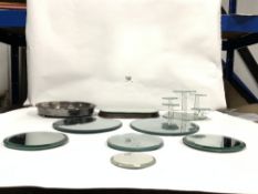 A QUANTITY OF MIRROR DISPLAY STANDS AND A COASTER