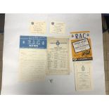 A 1958 RAC LONDON TO BRIGHTON PROGRAM, AN RAC PRESS RELEASE AND THREE RAC ROUTE CARDS