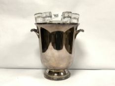 A SILVER PLATED SPIRIT COOLER WITH SIX SHOT GLASSES