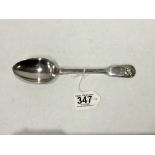 A GEORGE III SILVER FIDDLE & SHELL PATTERN TABLESPOON, 22CMS, 81 GRAMS LONDON 1824- MAKER GEORGE