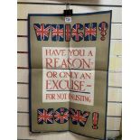 ORIGINAL WW1 WAR POSTER - WHICH ? HAVE YOU A REASON OR ONLY AN EXCUSE FOR NOT ENLISTING NOW!