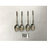 FOUR HALLMARKED SILVER APOSTLE SPOONS, LONDON 1959, 61 GRAMS