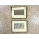 TWO FRAMED IRISH PENCIL SKETCHES, UNSIGNED BUT WITH INFORMATION OF REVERSE, 22 X 12CMS, NATHANIEL