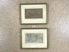 TWO FRAMED IRISH PENCIL SKETCHES, UNSIGNED BUT WITH INFORMATION OF REVERSE, 22 X 12CMS, NATHANIEL