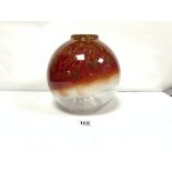 A STUDIO GLOBULAR RED, GOLD, CLEAR GLASS VASE, 24CMS