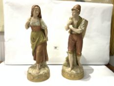 A PAIR OF ROYAL DUX BOHEMIAN FIGURES OF FISHERMAN & LADY A/F, 44CMS