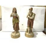 A PAIR OF ROYAL DUX BOHEMIAN FIGURES OF FISHERMAN & LADY A/F, 44CMS