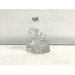 A SWAROVSKI CRYSTAL GLASS POLAR BEAR ON GLASS BASE, 10CMS