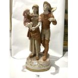 A ROYAL DUX BOHEMIA PORCELAIN GROUP OF FATHER & MOTHER HOLDING A CHILD, 48CMS