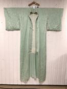 A JAPANESE LIGHT GREEN KIMONO, LENGTH, 150CMS- SHOULDER 60CMS