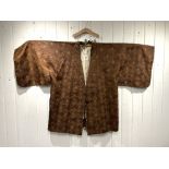 A JAPANESE BROWN PATTERNED HAORI, LENGTH, 80CMS- SHOULDER 60CMS