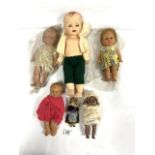 SIX 1950'S DOLLS AND SMALL DOLL IN COSTUME