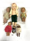SIX 1950'S DOLLS AND SMALL DOLL IN COSTUME