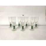 7 GLASS CHAMPAGNE FLUTES WITH COPPER MOUNTED STEMS