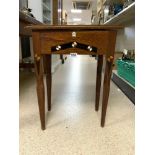 AN ITALIAN MAHOGANY WORK TABLE WITH EBONY AND BONE AND MIXED WOOD INLAY WORK AND FITTED INTERIOR