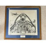 JEAN LUC BEGHIN SIGNED PRINT SPITFIRE V FRAMED AND GLAZED PRESENTED BY LT COL NORMAN TYSON USAF 76 X