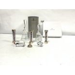 TWO SWAROVSKI CRYSTAL GLASS BELLS, THREE GEMSTONES GLASS TUBES ETC
