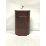 A CYLINDRICAL LEATHER THREE SECTION CASE