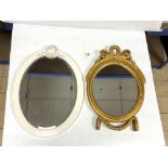 A SMALL OVAL WALL MIRROR AND PAINTED OVAL MIRROR, 44 X 30CMS