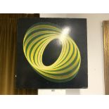 A ABSTRACT SPIRO GREEN AND YELLOW STUDY ON BLACK BACKGROUND 63 X 63 CMS