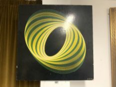 A ABSTRACT SPIRO GREEN AND YELLOW STUDY ON BLACK BACKGROUND 63 X 63 CMS