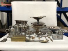 THREE SILVER PLATED SWING HANDLE BASKETS AND OTHER MIXED PLATED WAKES