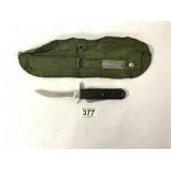 A MILITARY ARMY KNIFE IN SHEATH DATED 1982 MADE BY JOSEP ROGERS SHEFFIELD ENGLAND
