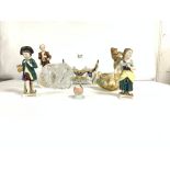 AUSTRIAN PORCELAIN FIGURE, ANOTHER AND PAIR PORCELAIN FIGURES ETC