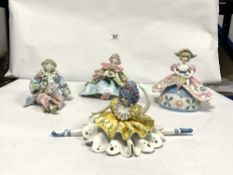 FOUR ITALIAN CERAMIC FIGURES, A BALLERINA, A CLOWN AND TWO OTHERS, THE TALLEST 16CMS