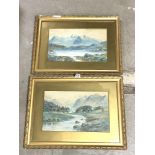 A PAIR OF WATERCOLOURS OF MOUNTAINOUS LAKE SCENES SIGNED J T PARTY 1908, 46 X 28CMS