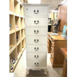 A TALL SLIM PAINTED HARDWOOD CHEST OF 7 DRAWERS 150 X 50 CMS