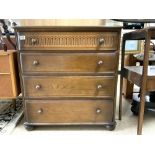 A DARK ERCOL FOUR DRAWER CHEST OF FOUR DRAWERS, 84 X 80 X 46CMS