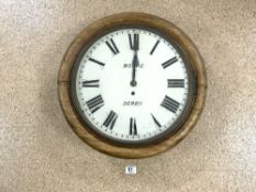 A. MOORE OF DERBY CIRCULAR STATION CLOCK WITH FUSEE MOVEMENT, 46CMS DIAMETER (R.E PAINTED DIAL)