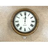 A. MOORE OF DERBY CIRCULAR STATION CLOCK WITH FUSEE MOVEMENT, 46CMS DIAMETER (R.E PAINTED DIAL)