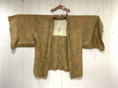 A JAPANESE BROWN HAORI, LENGTH, 76CMS- SHOULDER 60CMS